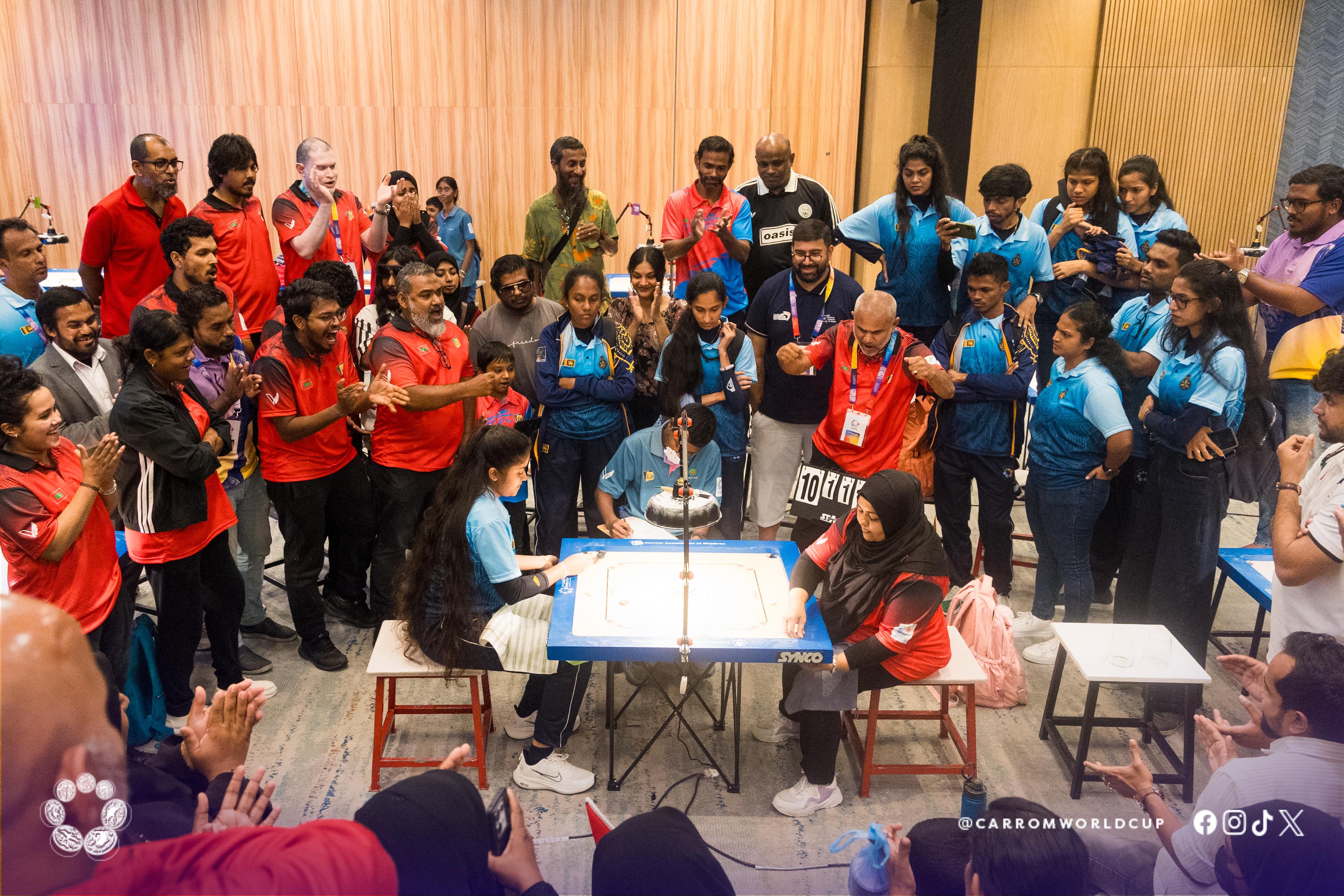 ކެރަމް ވޯލްޑް ކަޕް: އަންހެނުންގެ ޓީމް އިވެންޓްގައި ސްރީ ލަންކާ ބަލިކޮށް، ރާއްޖެ ސެމީ އަށް