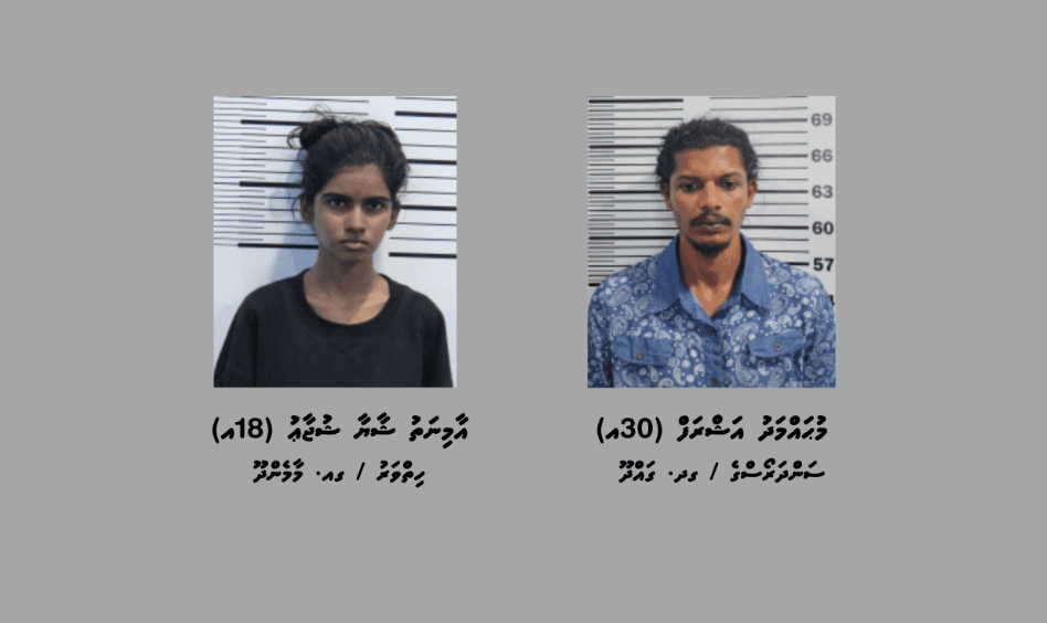 މަސްތުވާތަކެތި ބޭނުންކޮށް އެ ތަކެތި ގެންގުޅޭ ކަމުގެ ތުހުމަތުގައި ވާދޫން ހައްޔަރުކުރި ދެ މީހުން، ފޮޓޯ: ޕޮލިސް